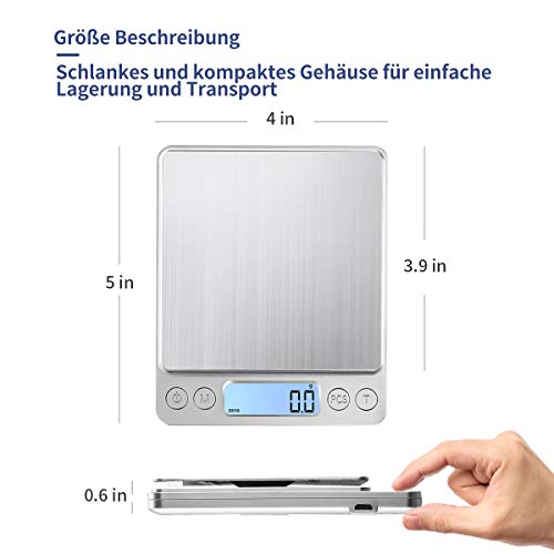 KUBEI Digitale Küchenwaage USB Aufladen,3kg/0.1g Hochpräzise Digit alwaage Haushaltswaage… – Ansicht 6