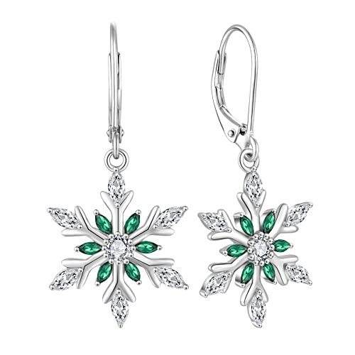 Starchenie Sterling Silver Snowflake Earrings For Women Dangle Christmas Earrings Snowflake Leverback May,Emerald Color #TOP7