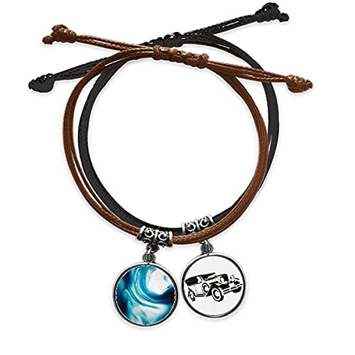 Bracelet corde bleu à effet pigment liquide transparent, le cadeau idéal en cuir