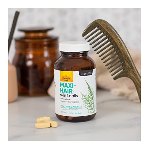 Country Life Maxi-Hair With 2000Mcg Of Biotin, Nourishes Hair, Skin And Nails 90 Tablets, Certified Gluten Free, Certified Vegetarian #TOP4