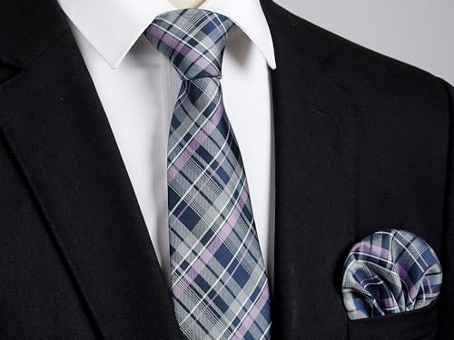 Image of HISDERN Ties for Men Solid Houndstooth Neckties Handkerchief Formal Business Tie & Pocket Square Set Wedding Party