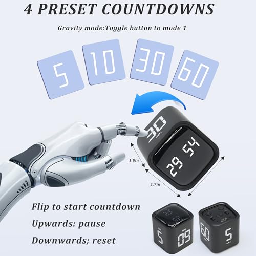 Image of Rotating Pomodoro Timer 5,10,30, 60 Minutes Preset,Desk Productivity Flip Timer, Visual Cube Countdown Stopwatch,Custom Modes /Vibration /High /Low Volume,ADHD Timers, for Study, Work, School, Kitchen