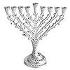 Ner Mitzvah Tree of Life Hanukkah Menorah Fits All Standard Chanukah Candles Antique Silver Candle Menorahs for Chanukah Hammered Design