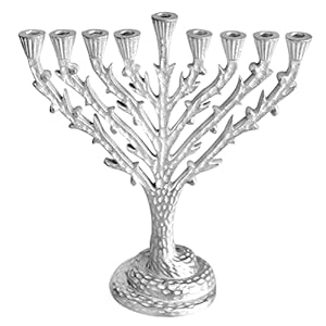 Ner Mitzvah Tree of Life Hanukkah Menorah Fits All Standard Chanukah Candles Antique Silver Candle Menorahs for Chanukah Hammered Design