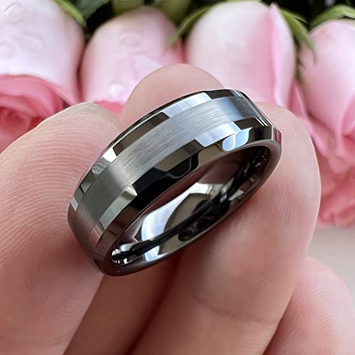 6mm 8mm Silver/Black/Gunmetal/Gold Tungsten Rings for Men Women Fashion Jewelry Engagement Wedding Bands Matte Polished Shiny Beveled Edges Comfort Fit4