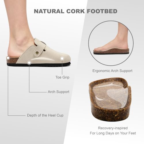 Sweechee Women's Clogs, Cork Footbed Arch Support Slip-On Mules Taupe 5.5-6 - image 5