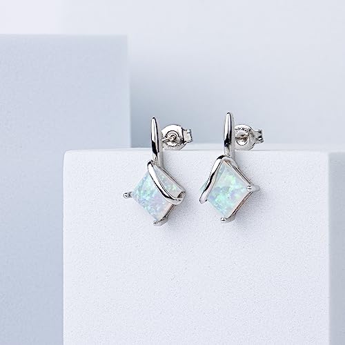 925 Sterling Silver Princess Cut Blue Topaz Square Drop Dangle Earrings For Women 7Mm December Birthstone With Push Backs By Max + Stone #TOP2