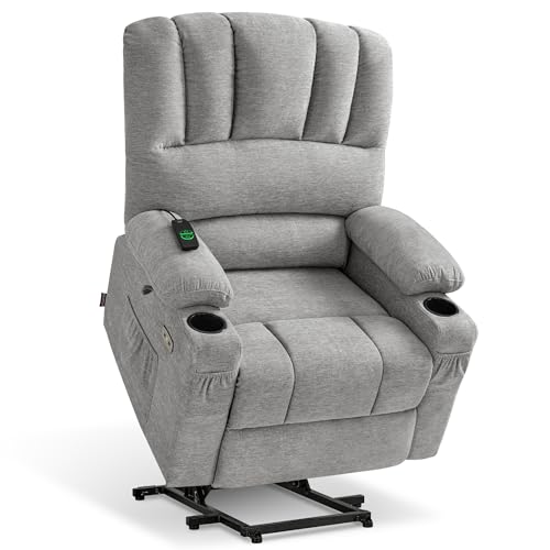 MCombo Power Lift Recliner Chair for Elderly, Lift Chair with Heat and Massage, USB &Type C Ports, Cup Holders, Fabric 7095 (Medium, Grey)
