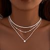 WomenGifts Layered Silver Necklaces for Women, Sterling Silver Cute Pendant Necklace Set with Dainty Cubic Zirconia, Stackable Cuban Chain Choker, Trendy Waterproof Non Tarnish Jewelry Gift #2