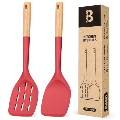 Badiano Silicone Spatula, Non Stick Turner for Cooking, Food Grade, Red