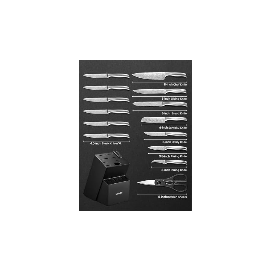DPerlla-Kitchen-Knife-Set-15-Pieces-Knife-Set-with-Block-and-Sharpener-High-Grade-Stainless-Steel-Kitchen-Knife-Set-Steak-Knives-Scissors-for-Chopping-Slicing-Dicing-Sharp-and-No-Rust D.Perlla Kitchen Knife Set 15 Pieces, Knife Set with Block and Sharpener, High Grade Stainless Steel Kitchen Knife Set, Steak Knives, Scissors for Chopping, Slicing, Dicing, Sharp and No Rust
