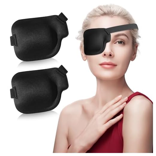 RIKEYO 2Pcs 3D Eye Patches for Adults, Adjustable Medical Eyepatch for Lazy Eye,Large Black(Right Eye)