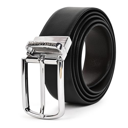 Image of HAYES LONDON Belts for Men Leather Original - Belt for Men Formal with Classic Design, Durable and Italian Reversible Men Belts for All Occasions