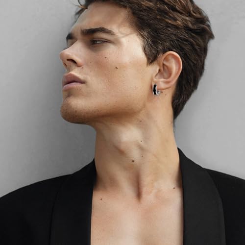 TGNEL Black Titanium Earrings Men Enamel Small Hoop Earrings Hypoallergenic for Men Sensitive Ears3