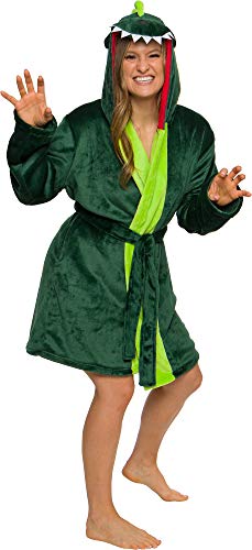Silver Lilly Plush Hooded Women's Bath Robe - Fuzzy Short Animal Bathrobe With Hood - Fluffy Dinosaur, Lamb, Elephant By Funziez! #TOP2