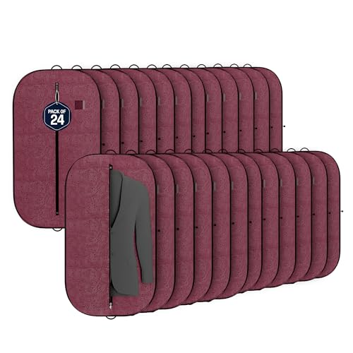 Image of Kuber Industries 24 Pcs Non Woven Blazer Cover with Zip | Hanging Coat Bags for Jacket, Saree, Shirt, Garments Clothes | Unisex Dress Wardrobe Organizer Folding Suit Covers | Emboosed - Maroon