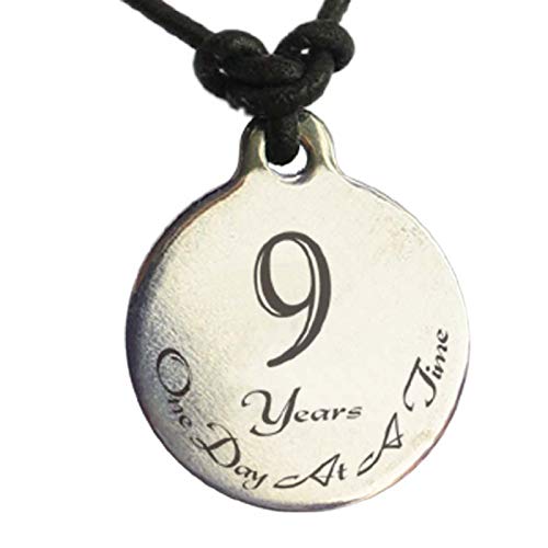 Serenity is Forever 9 Year Sobriety Anniversary Medallion Leather Necklace for Sober Birthday, AA Alcoholics Anonymous, NA Narcotics Anonymous