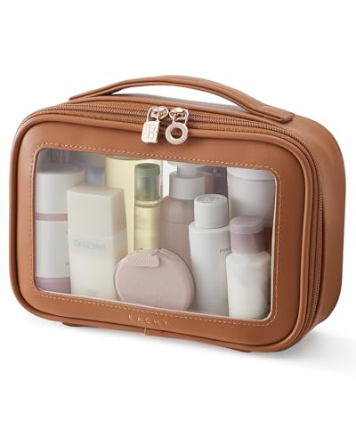 EACHY Clear Makeup Bag Cosmetic Organizer, Waterproof Travel Cosmetic Case with Zipper for Women, Transparent Toiletry and Skincare Pouch, Portable Car or Purse Bag for Travel Essentials