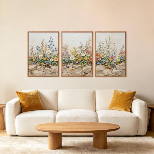 Image of CHDITB 3D Textured Bright Wildflower Wall Art,Natural Spring Flower Decor