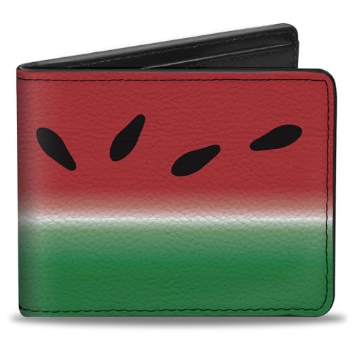 Buckle-Down Men's PU Bifold Wallet-Watermelon Stripe Red/Green/Black, Multicolor, 4.0