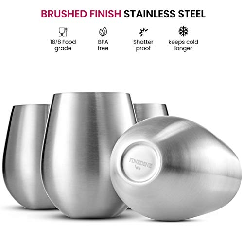 Stainless Steel Unbreakable Wine Glasses - 18 Ounce Set Of 4 Wineglasses. Premium-Grade 18/8 Stainless Steel Red & White Stemless Wineglasses Set, Portable Wine Tumbler, For Outdoor Events, Picnics #TOP5