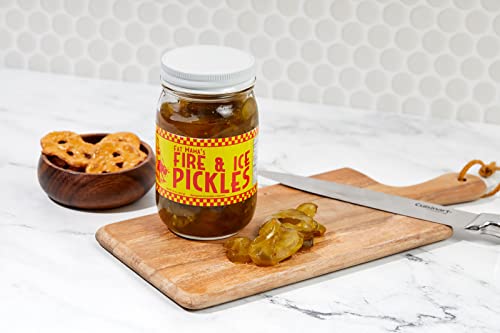 Fat Mama's Fire And Ice Pickles - Always Crispy Spicy And Sweet Pickles - Great With Bbqs, Grilling, Sandwiches, Burgers & Everyday Meals - Made With Natural Ingredients 16 Oz. Glass Jar Of Crispy Pickles - Made In Usa #TOP2