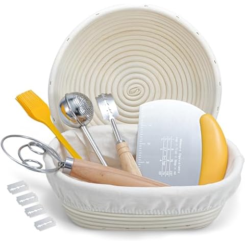 Banneton Bread Proofing Basket, IKOCO Sourdough Bread Baking Supplies Set of 9 Inch Round & 10 Inch Oval Sourdough Proofing Baskets, Sourdough Starter Kit, Proofing Bowls for Sourdough Bread Cover