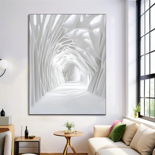 Impression Sur Toile - Déco Murale Pour Le Salon Et La Chambre - Espace Géométrique 3D - 70X100Cm - Tableau Mural Gris Clair - Peintures Sur Toile Sans...