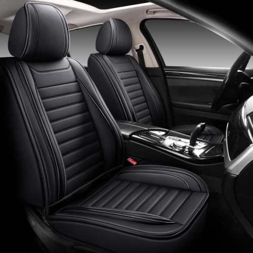 Image of MINGBRON Black Car Seat Cover with Lumbar Support, Car Seat Protector Waterproof, Nappa Leather Car Seat Cushion, Car Seat Covers Front Seats and Back Fit for Most Cars