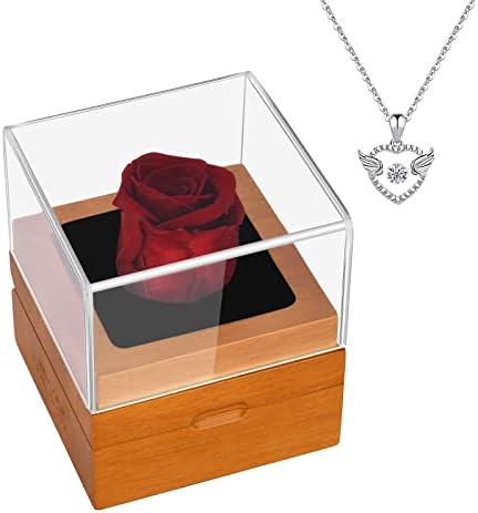 JOOMLAFLY Preserved Rose Real Wood Box - Romantic & Eternal Valentines Day Mothers Day Birthday for Her,Women Mom Wife Girlfriend Presents (red)