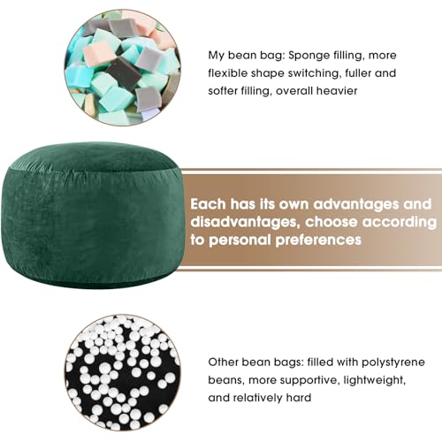 Image of Bean Bag Chairs for Adults - Memory Foam Furniture BeanBag Chair - Kids /Teens Sofa with Soft Micro Fiber Cover - Round Fluffy Couch for Living Room Bedroom College Dorm - 4 ft, Green