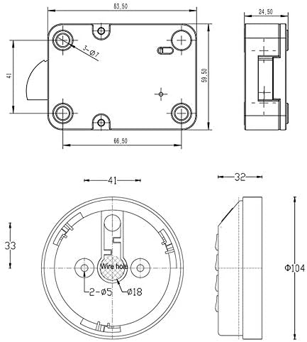 Technical drawing with dimensions of the YOSEC biometric safe lock