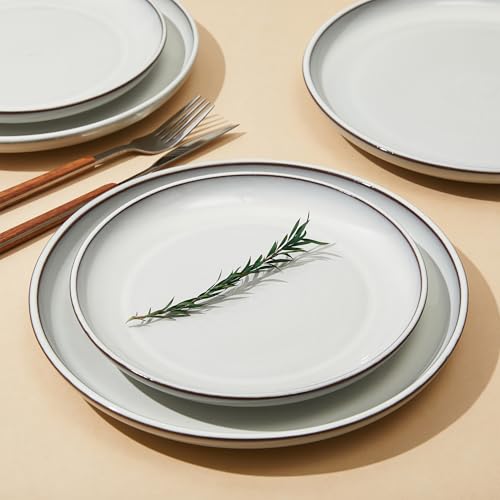 Image of Pokini Ceramic Dinner Plates Set of 6, 8inch Salad, Dessert Plates Dishes | Reactive Glaze Stoneware Dish Set, Dinner Plate for Dessert, Salad, Appetizer, Microwave & Dishwasher Safe, Scratch Resistant