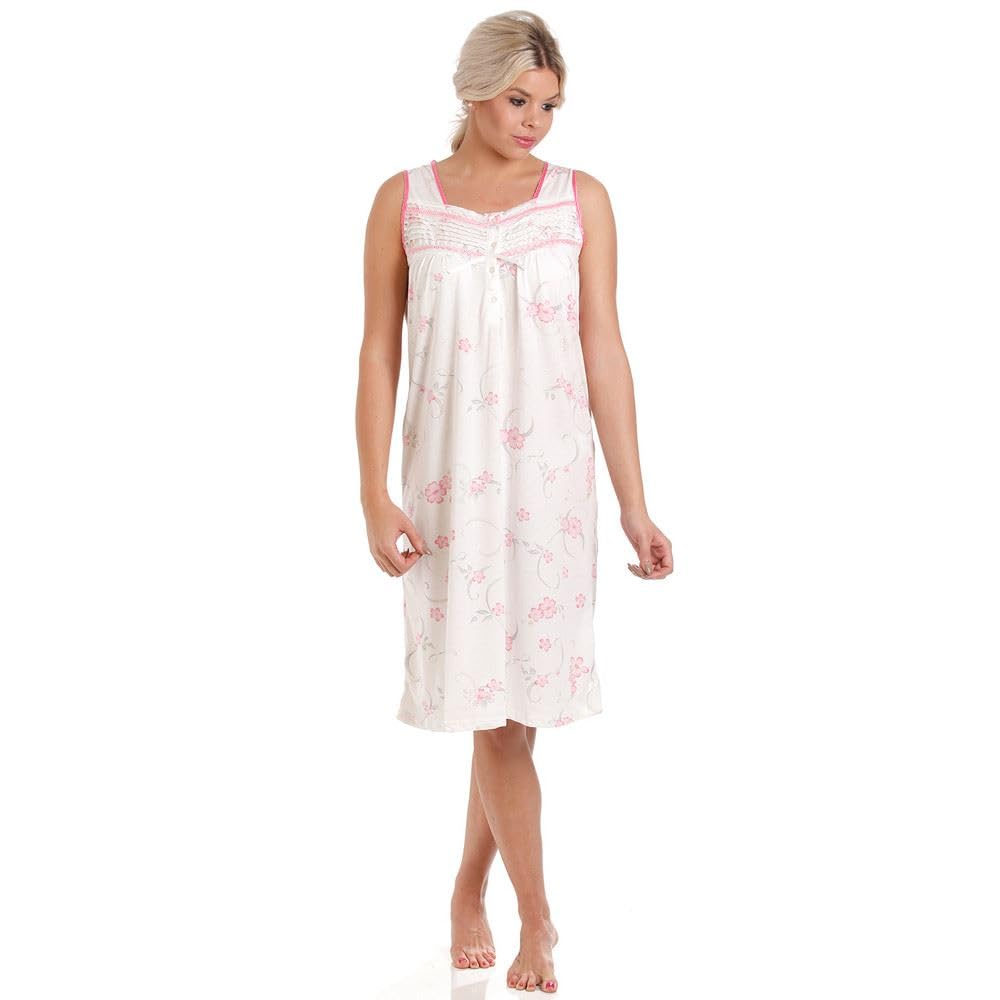 Lady Olga Women's Pink - Sleeveless Nightdress Nightie Jersey Floral Sleeveless Nightdress Nightwear Pink 18/20