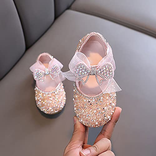 Shining Rhinestones Bow Strap Mary Jane Dress Shoes for Girls, Toddler Kids Sparkly Flip Flops for School Birthday3
