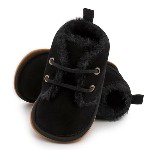 Sekantrol Newborn Baby Boys Girls First Walker Crib Shoes Soft Rubber Sole Infant Sneakers Fashion High-Top Non-Slip Oxford(00-Black,0-6 Months)4