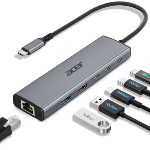 acer USB C Hub 10Gbps, 6-in-1 USB C to Ethernet Adapter for Laptop/PC - image 1