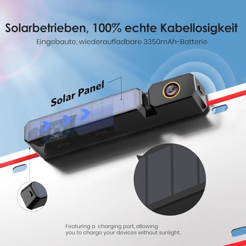 Foxpark Solar Kabellos Digital Rückfahrkamera Set (1080P), 3 Min. DIY Installation, Unterstützt 2...