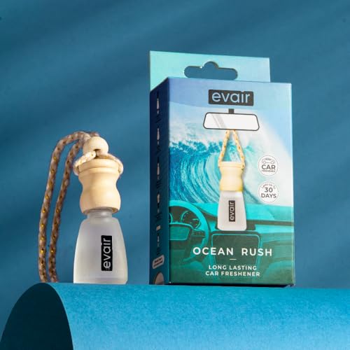 Evair Car Air Freshener | Hanging Air Freshener Car Diffuser | Long Lasting Scents made with Essential Oil | Alcohol Free (Ocean Rush)