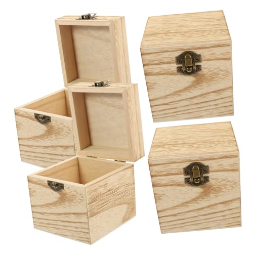 NIYANGLE 4 piezas Cajas de Madera Decorativas con Tapa y Cierre Cajas Cuadradas para Joyas y Recuerdos Almacenamiento Multiuso Estilo Retro para Regalos Pequeños y Fiesta Cumpleaños