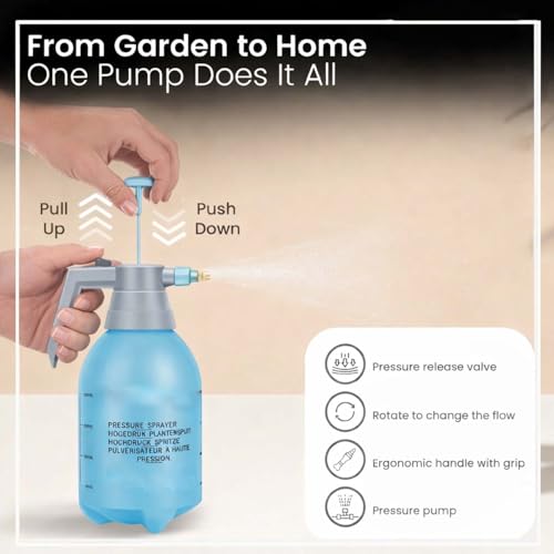 Image of Amazon Brand - Umi 2 Litre High Pressure Hand Sprayer for Plants | Manual Watering Sprayer for Home Garden | Adjustable Nozzle Garden Sprayer for Plant Care, Household, Car & Bike Washing | Multicolor
