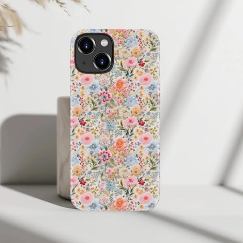 DEENAKIN for iPhone 15 Case Cute,Aesthetic Pink Floral Embroidery Print Hobo Botanical Phone Case,Compatible with Magsafe,Trendy Retro Protective Slim Silicone Phone Cover for Women Girls by DEENAKIN - Image 7