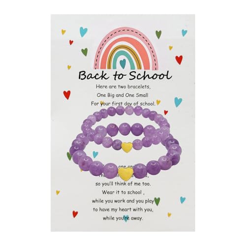 Image of DOLLESS Back to School Bracelets Matching Heart Mother Daughter Bracelets First Day of School Gifts