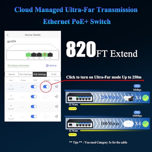 Image of Easy Smart Managed PoE Switch 5 Port Gigabit and SFP Slot, with 4 Gigabit Port PoE+@52W, Fanless&Metal Design, Plug & Play, VLAN Mode, Overload Protection
