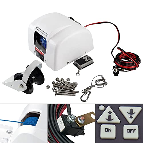 Verricello elettrico, 12 V, kit salpa ancora marina con telecomando wireless per barche, supporta ancoraggi fino a 11,3 kg