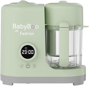 BABYBOO Robot Pappa 7-in-1 Cuoci a Vapore e Frulla in 20 Minuti, 300W Potente, Scaldabiberon e Sterilizzatore, Bicchiere in Tritan, Cestello in Acciaio Inox, Display Digitale