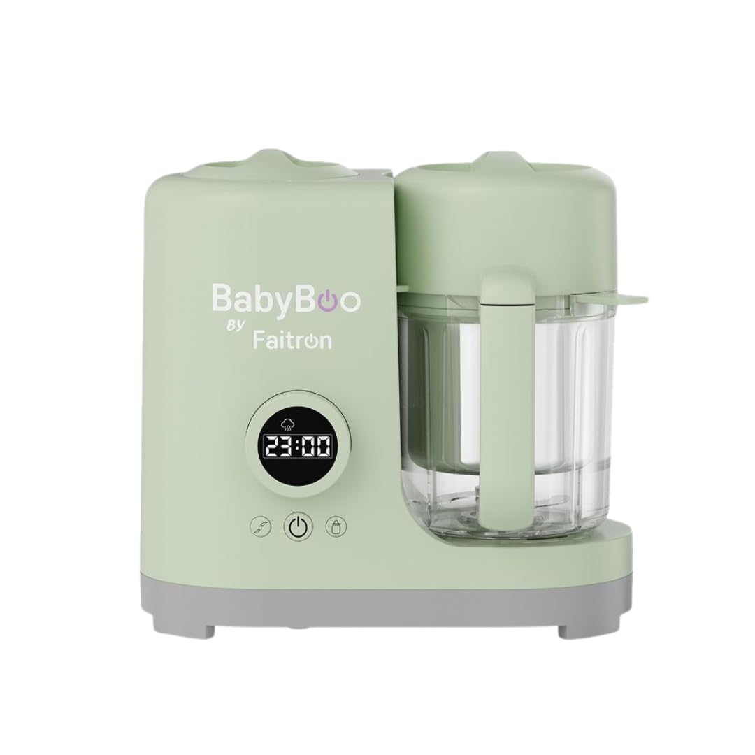 BabyBoo Robot Pappa 7-en-1 – Cuisson à la vapeur et mixage en 20 minutes, puissance 300 W, chauffe-biberon et stérilisateur, verre en Tritan, panier en acier inoxydable, écran digital