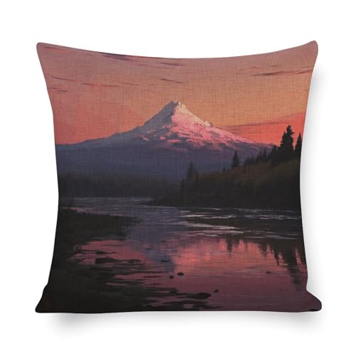 Coussin lombaire coucher de soleil : housse 50x50 cm pour sublimer votre lit ou un canapé moderne