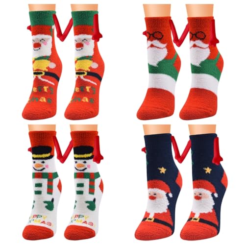 Funny Christmas Fuzzy Socks Women Santa Gifts Holiday Holding Hand Socks Christmas Stocking Stuffers