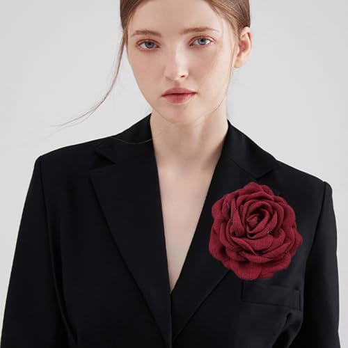 Image of Dainty Fabric Peony Flower Brooches Pin Delicate Camellia Flower Brooch Classic for Women Wedding Party Dance Banquet Elegant Lapel Pins Dress Suit Ceremony Clothes Accessories Jewelry Gifts 100mm